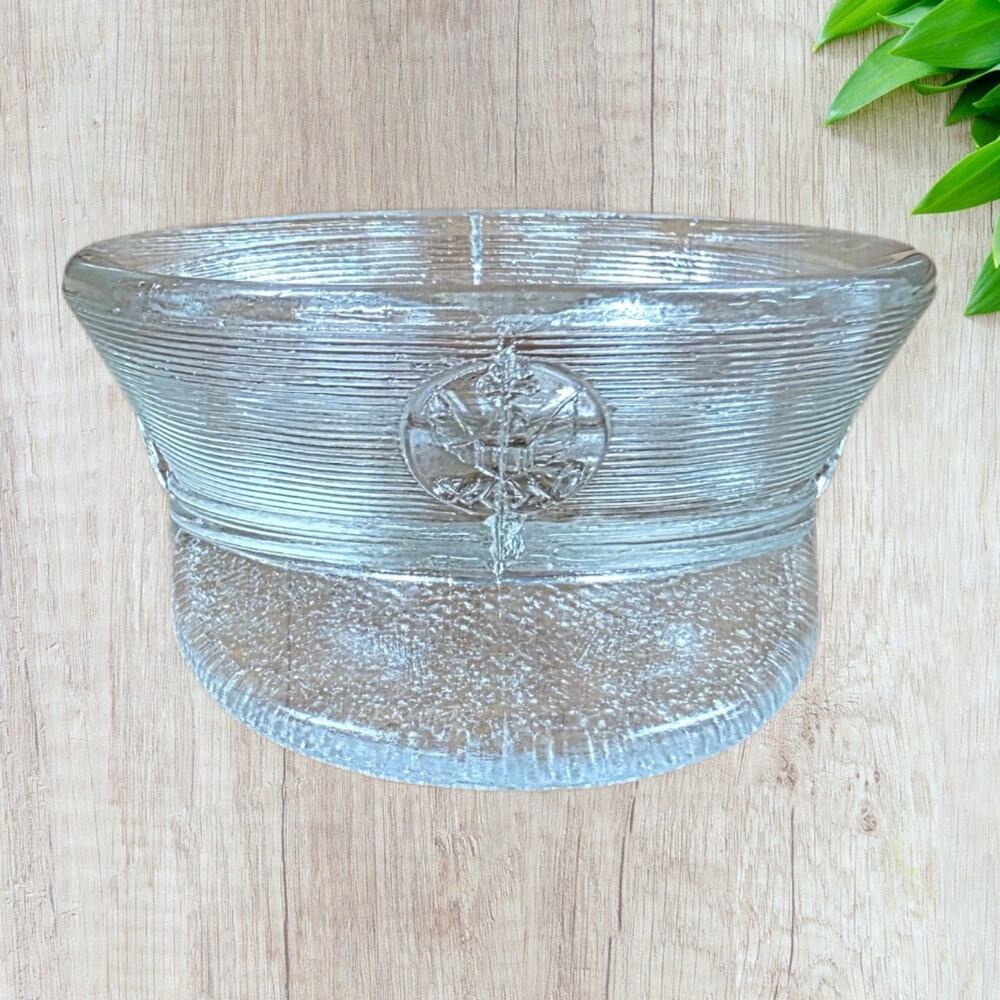 Vintage Victory Glass Co Military Officer Service Cap Hat Clear Glass